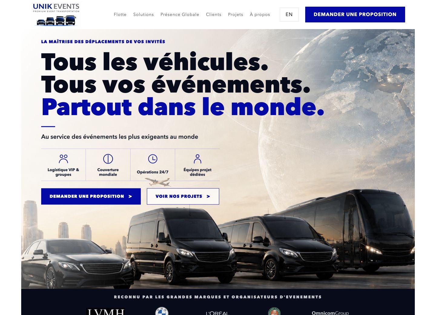 Aperçu de la page d’accueil du site UNIK Events